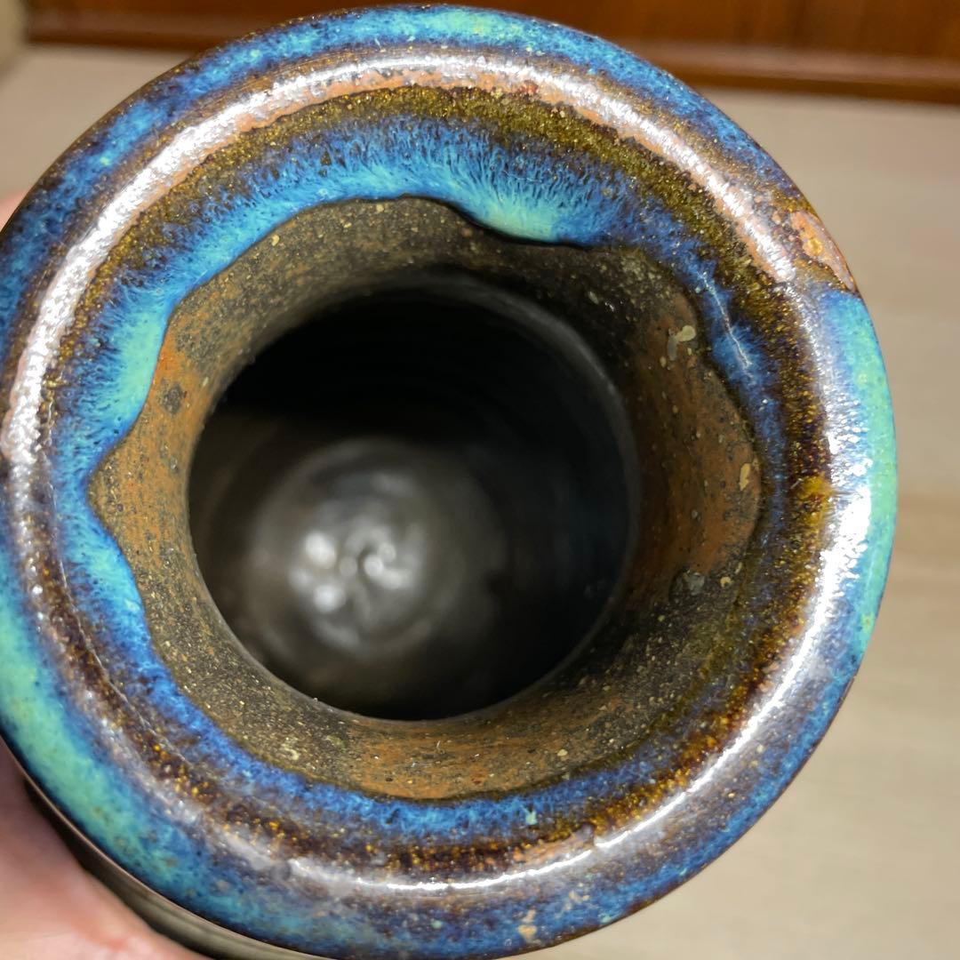 壷屋焼　金城次郎　海老魚文花瓶　箱なし