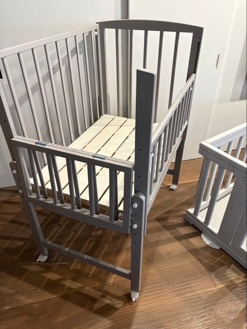 大和屋 ノモック nommoc Wオープン ハイタイプ ミニ ベビーベッドグレー