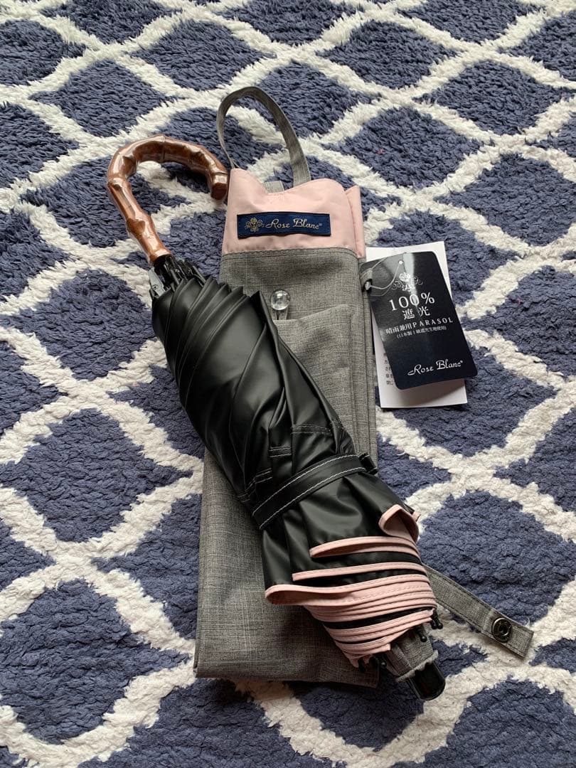 新品タグつき　芦屋ロサブラン日傘 2段折りミドル コンビ 55cm 曲がり手元