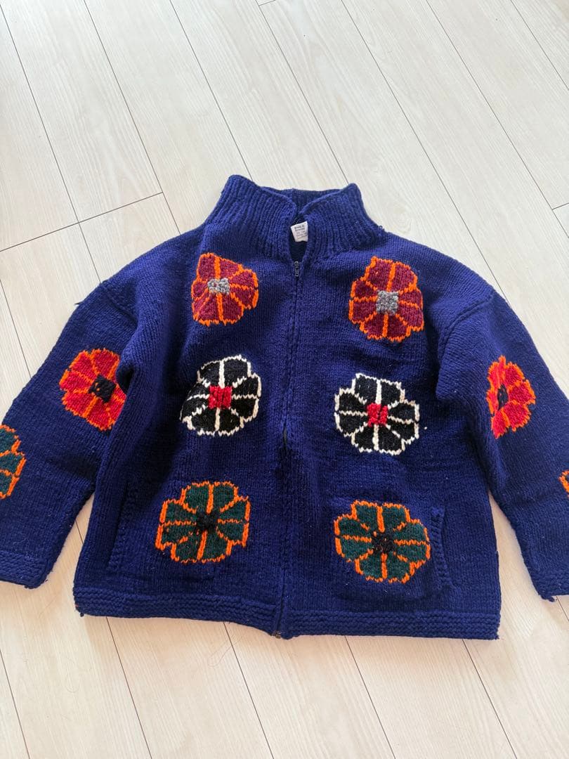 vintage エクアドル　ニット　フラワー　花　ビンテージ