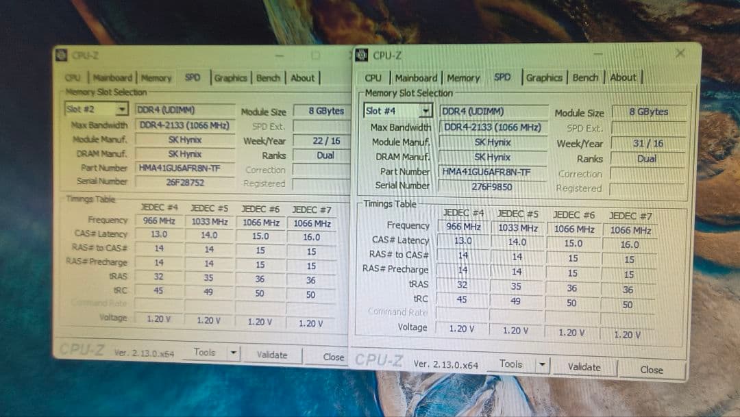 DDR4 8GBx2枚 16GB pc4-2133 動作確認済み ③