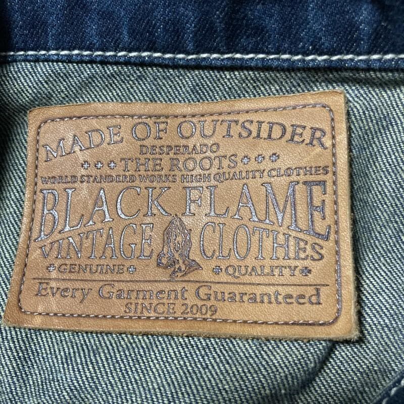 BLACK FLAME★背スカル&ロゴ刺繍 ヴィンテージ デニムツナギ 15.5