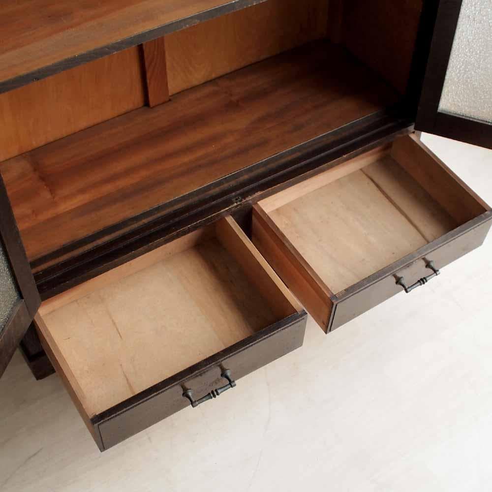 昭和レトロ 落ち着いた木味のキャビネット ダイヤガラス ZR24225