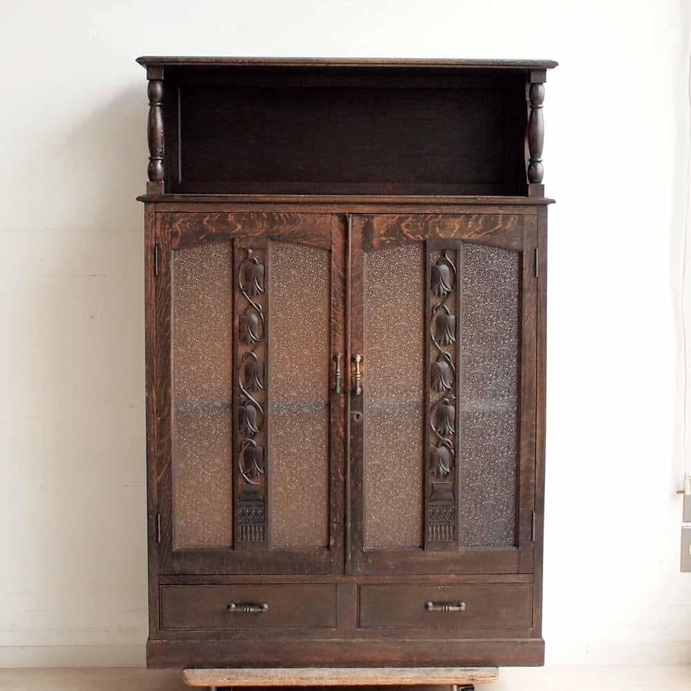 昭和レトロ 落ち着いた木味のキャビネット ダイヤガラス ZR24225