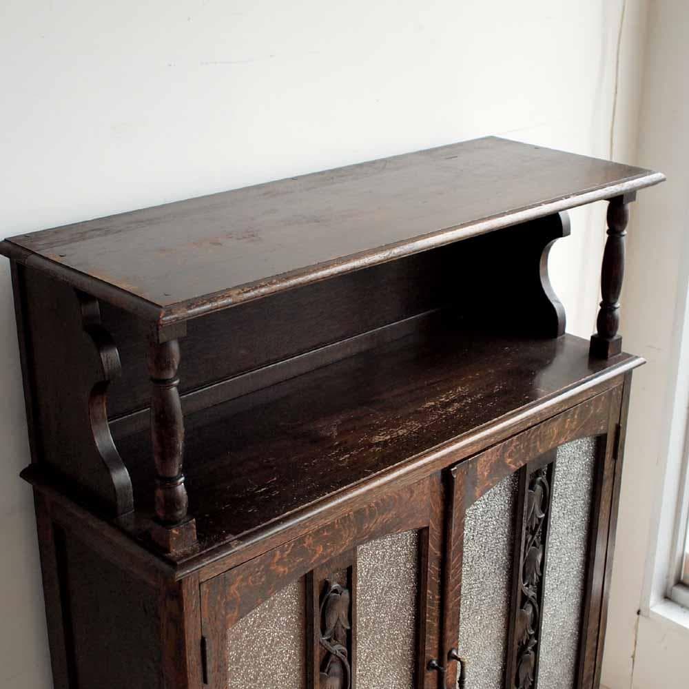 昭和レトロ 落ち着いた木味のキャビネット ダイヤガラス ZR24225