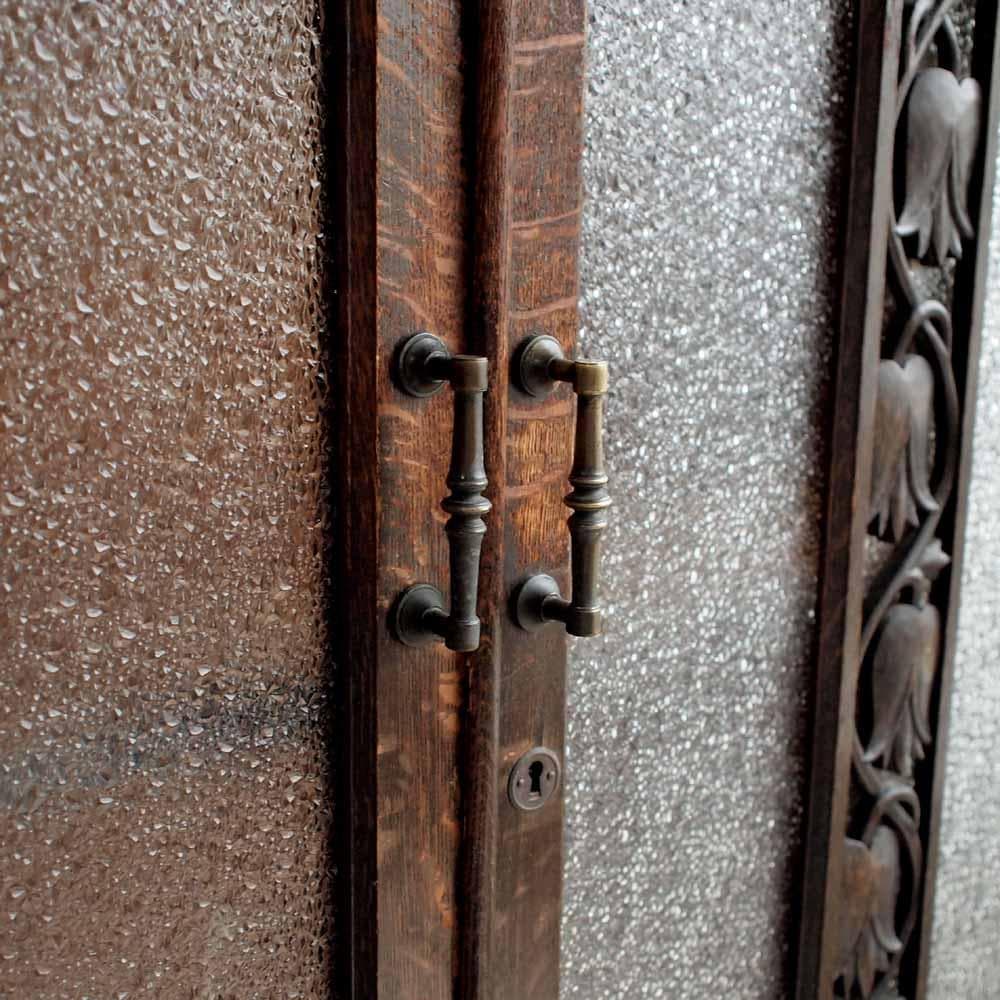 昭和レトロ 落ち着いた木味のキャビネット ダイヤガラス ZR24225