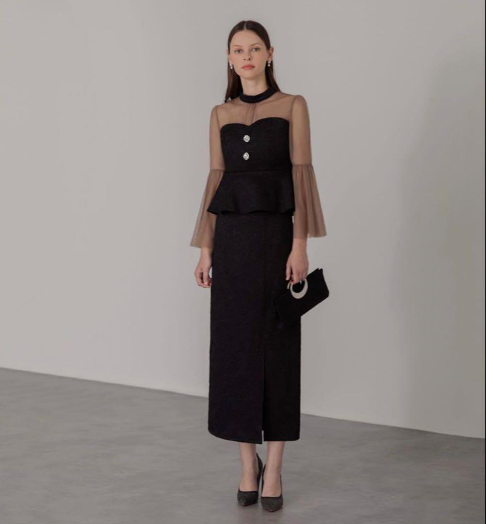 【LEJA】スパンコールビジューボタンセットアップワンピース