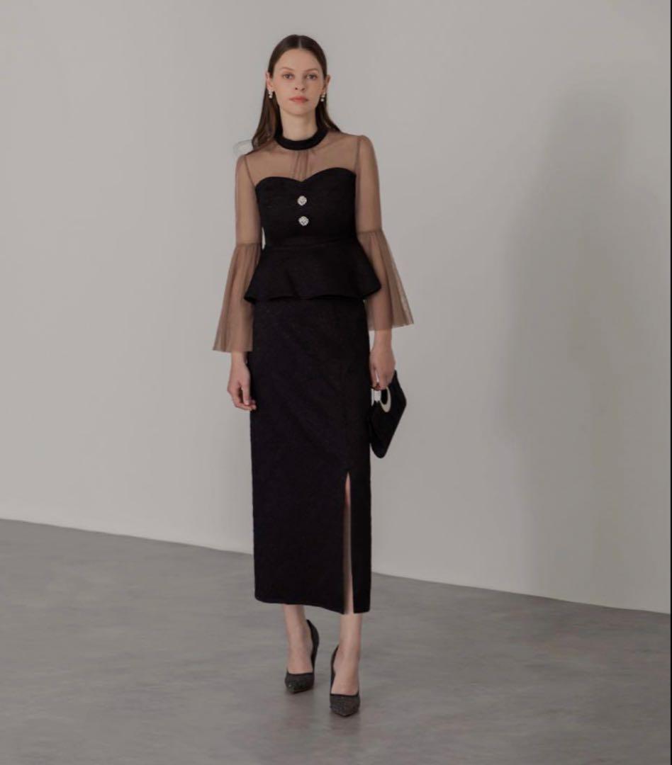 【LEJA】スパンコールビジューボタンセットアップワンピース