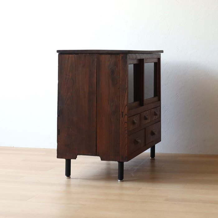 アンティーク ケヤキ ローボード 鉄脚 飾り棚 古家具 スギ テレビ台