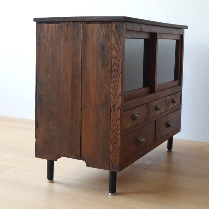 アンティーク ケヤキ ローボード 鉄脚 飾り棚 古家具 スギ テレビ台