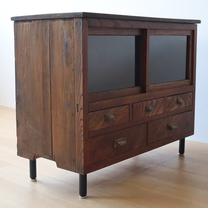 アンティーク ケヤキ ローボード 鉄脚 飾り棚 古家具 スギ テレビ台