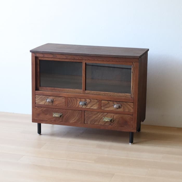 アンティーク ケヤキ ローボード 鉄脚 飾り棚 古家具 スギ テレビ台