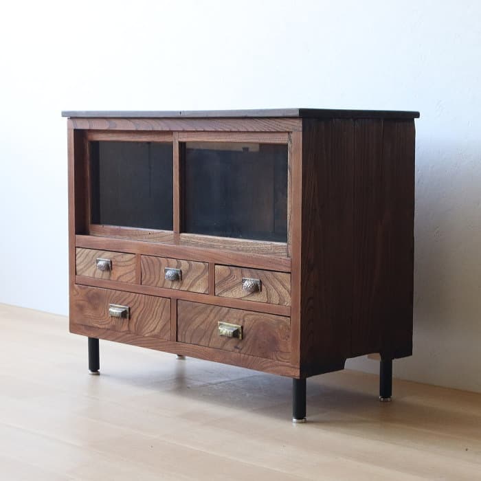 アンティーク ケヤキ ローボード 鉄脚 飾り棚 古家具 スギ テレビ台