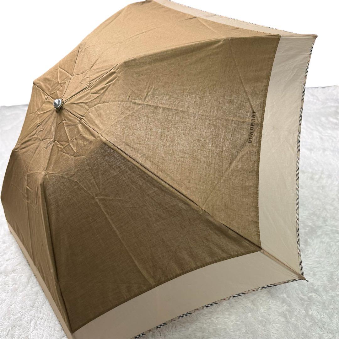【極美品】バーバリー〈日本製〉ノバチェック柄パイピングロゴ刺繍折り畳み日傘　茶系