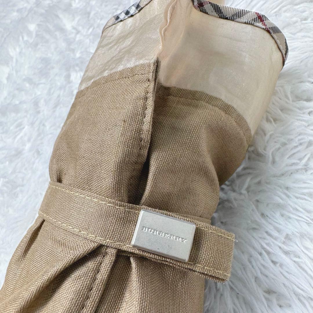 【極美品】バーバリー〈日本製〉ノバチェック柄パイピングロゴ刺繍折り畳み日傘　茶系