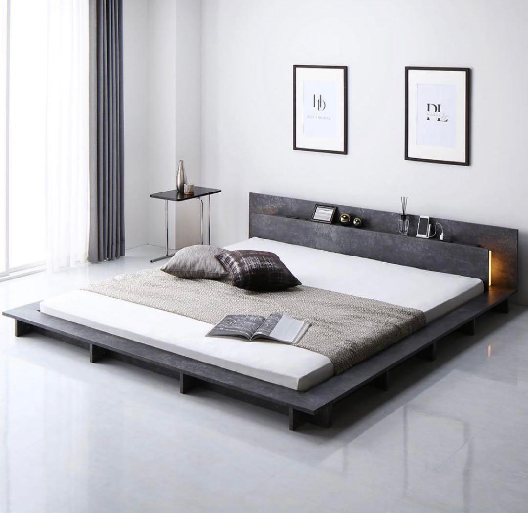 RASIK モダンロータイプ　シングルベッドフレーム　ストーングレー