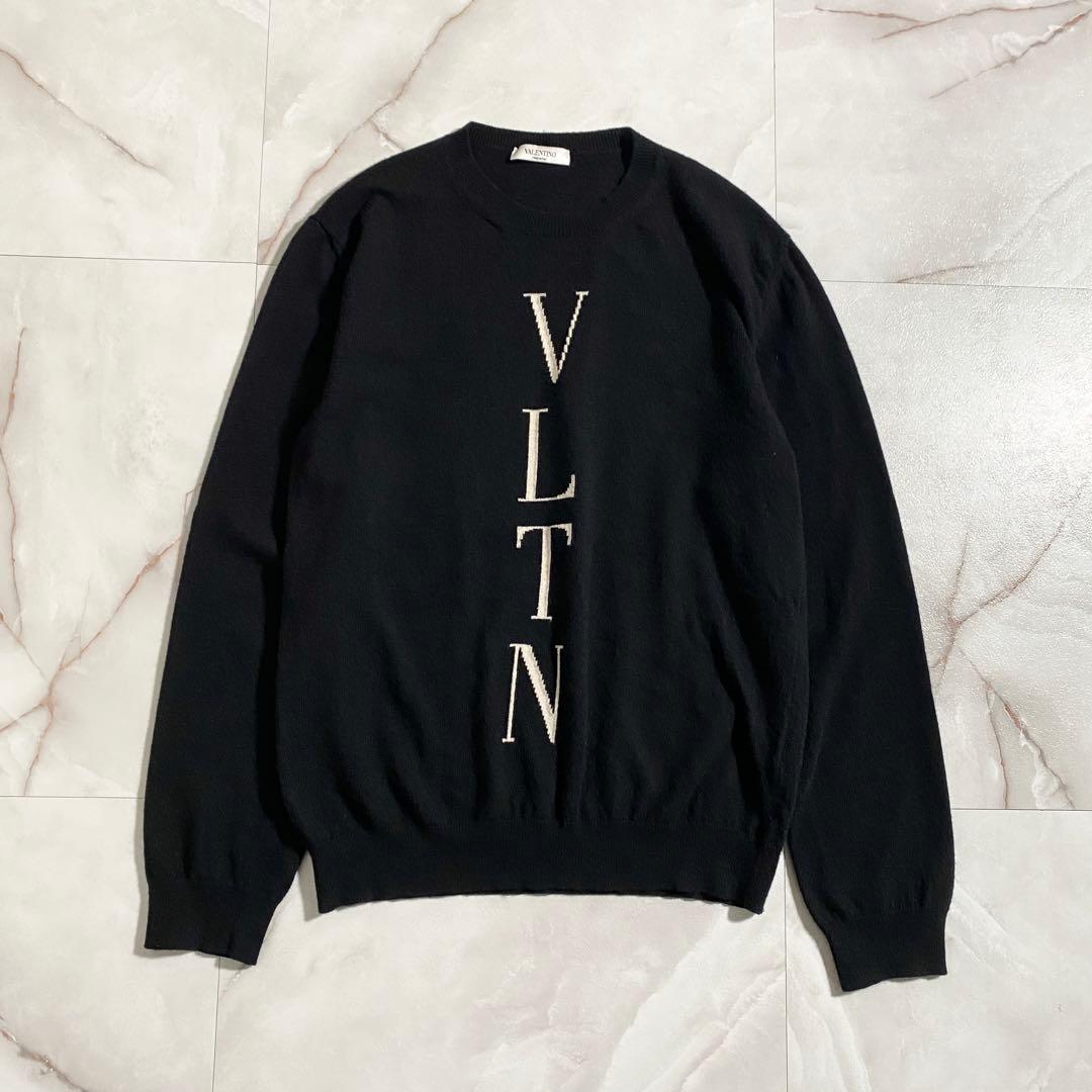 A18554 美品 ヴァレンティノ ウールカシミヤ VLTNロゴニット 黒 M