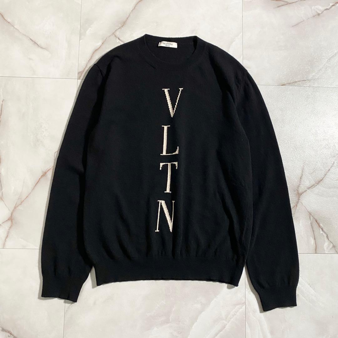 A18554 美品 ヴァレンティノ ウールカシミヤ VLTNロゴニット 黒 M