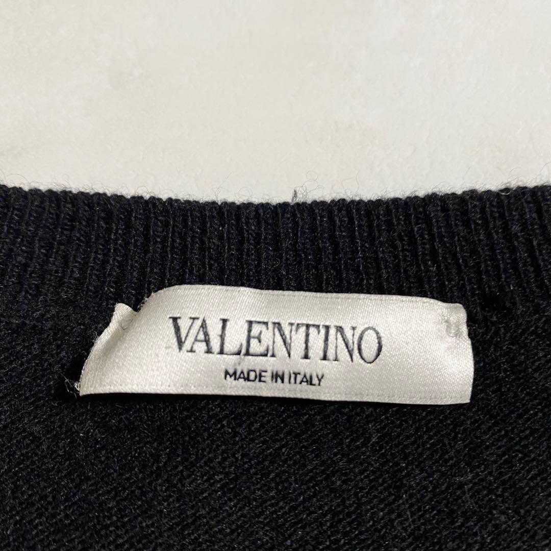 A18554 美品 ヴァレンティノ ウールカシミヤ VLTNロゴニット 黒 M