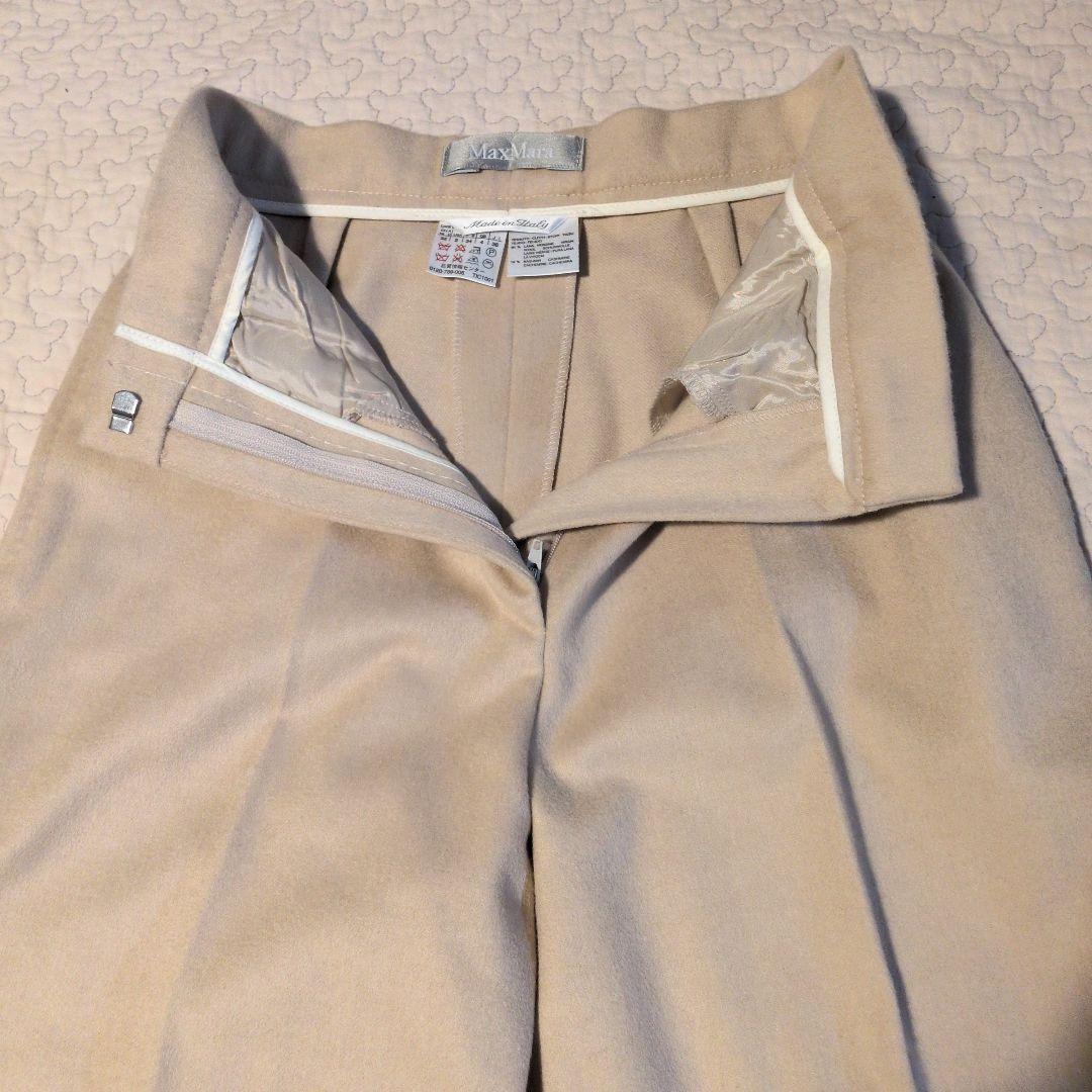 MaxMaraベージュ ウールパンツ センタープレス カシミヤ　36