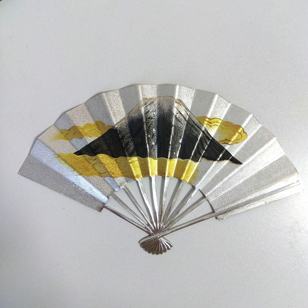 純銀 扇 扇子 銀細工 工芸 民芸 置物 縁起 富士 松
