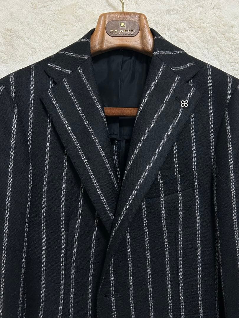 【新品同様】TAGLIATORE メンズ スーツ 46 M 黒×白 ストライプ