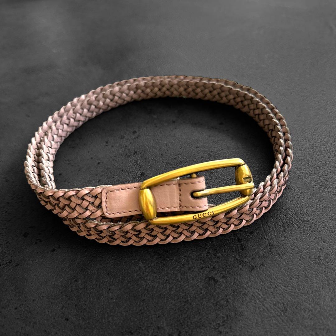 小物 GUCCI Braided leather belt Smoky pink
