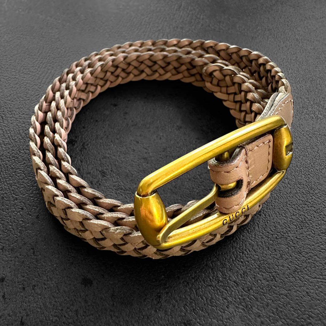 小物 GUCCI Braided leather belt Smoky pink