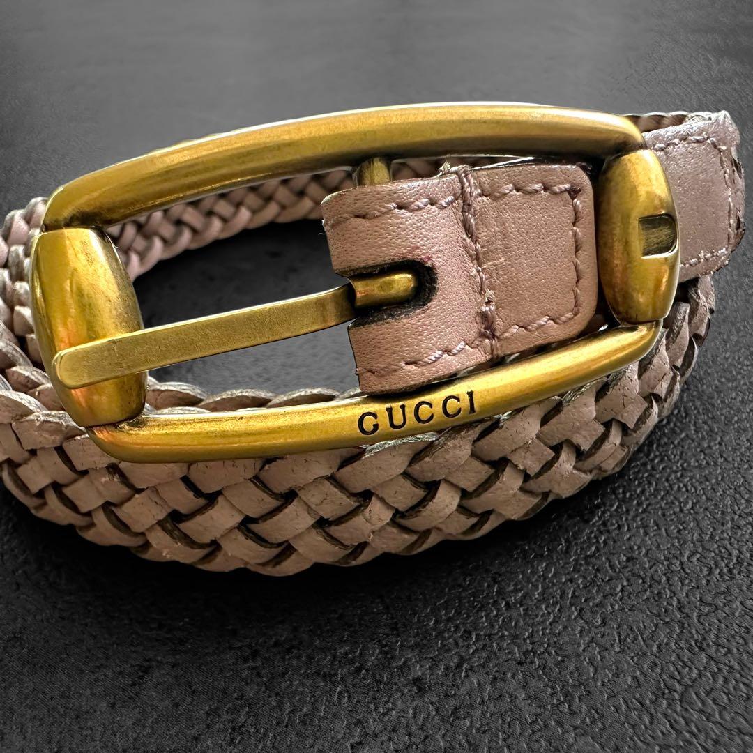 小物 GUCCI Braided leather belt Smoky pink