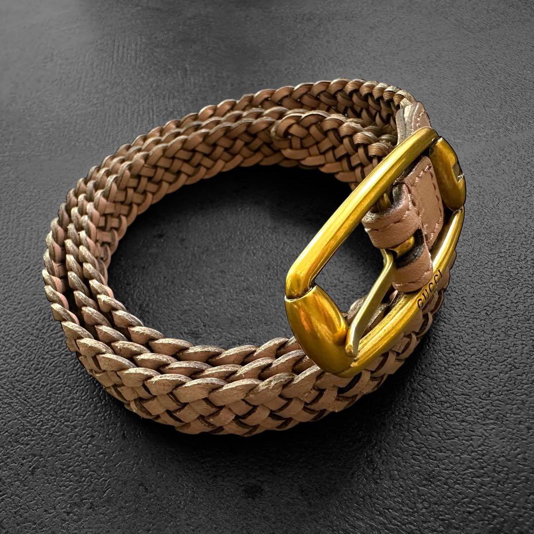 小物 GUCCI Braided leather belt Smoky pink
