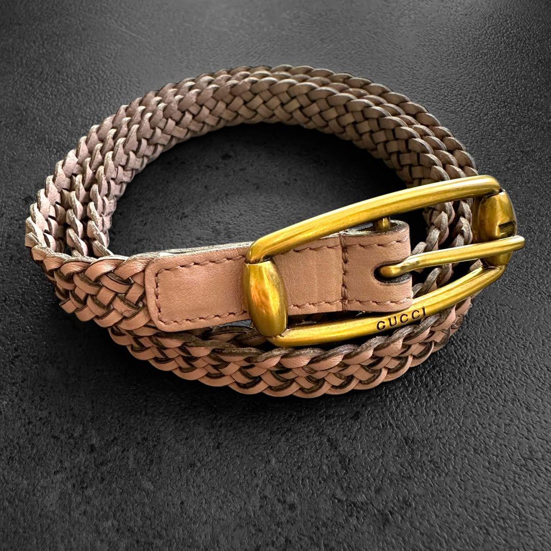 小物 GUCCI Braided leather belt Smoky pink