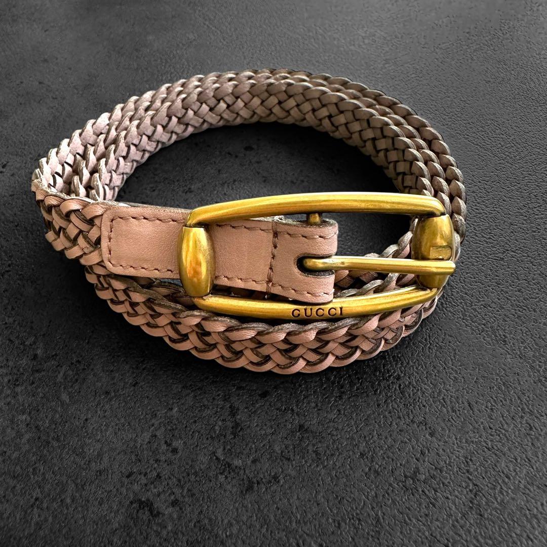 小物 GUCCI Braided leather belt Smoky pink
