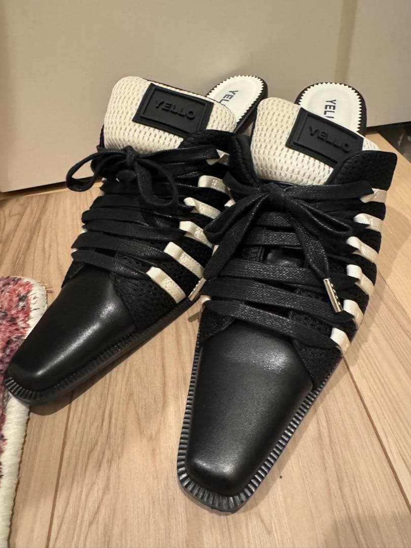 ストライプデザイン ヒール付きミュール