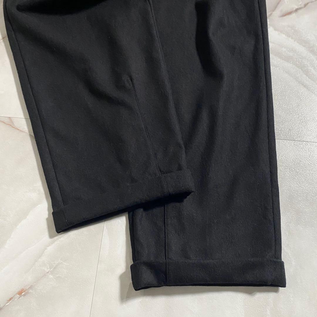 A18466 美品 パパス ウールフランネル2タックワイドスラックスパンツ 黒L