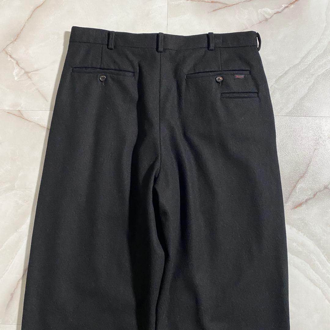 A18466 美品 パパス ウールフランネル2タックワイドスラックスパンツ 黒L