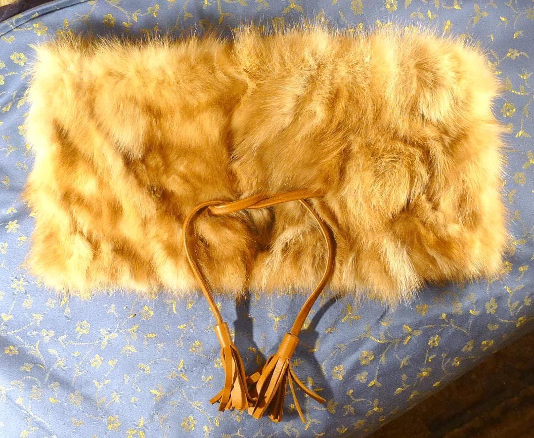 【RACHELdePARIS】ゴールデンセーブルレザーストリングス付スヌード美品