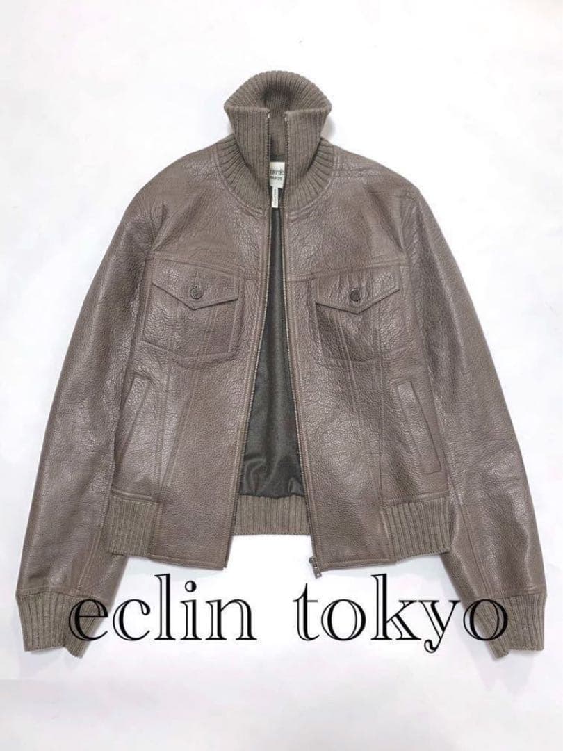 HERMES 《エトゥープ系》レザー ライダース ジャケット E2474