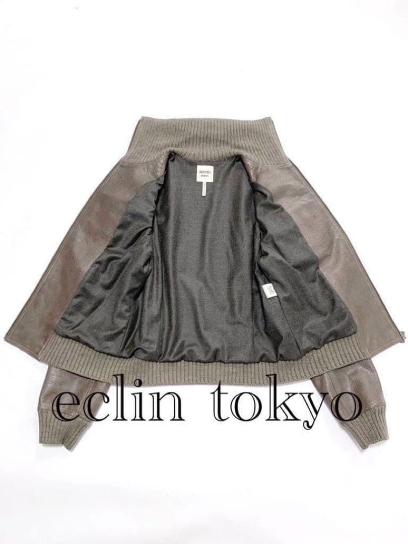HERMES 《エトゥープ系》レザー ライダース ジャケット E2474