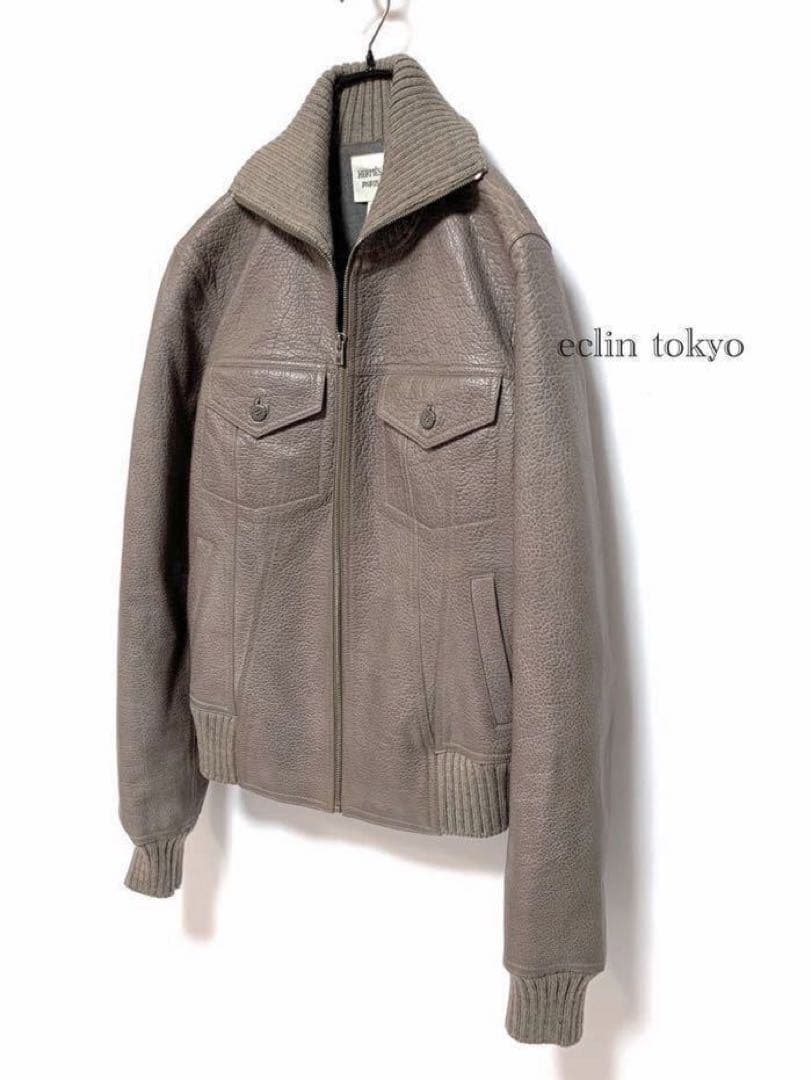HERMES 《エトゥープ系》レザー ライダース ジャケット E2474