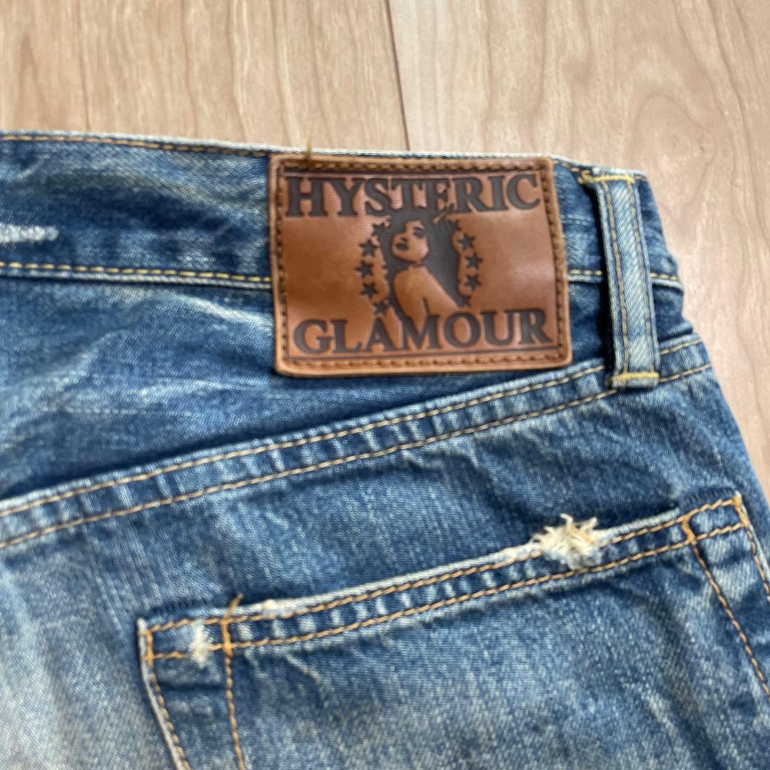 ヒステリックグラマー　ブルーストレートデニム ダメージ加工 スタッズ付き