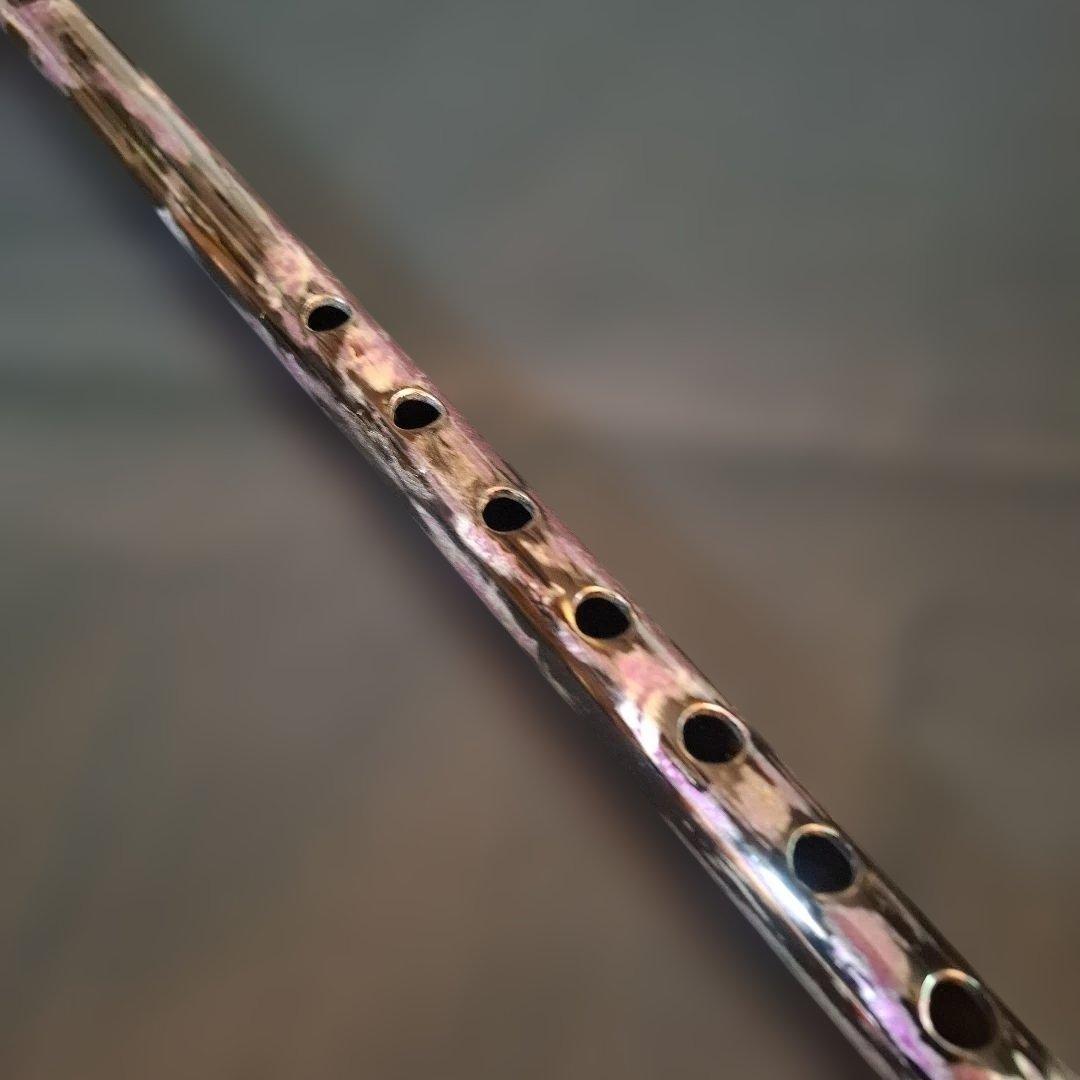 篠笛　古典調　5本調子　7穴　鉄管風仕上げ　黒地／紫銀
