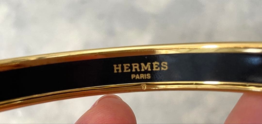 【エルメス】エマイユＰＭ　ゴールド　バングル　ロゴリボン柄　レディース