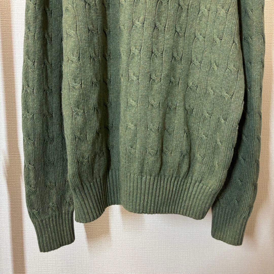ポロラルフローレン シルク100% ケーブルニットセーター ロゴ刺繍 カーキ M