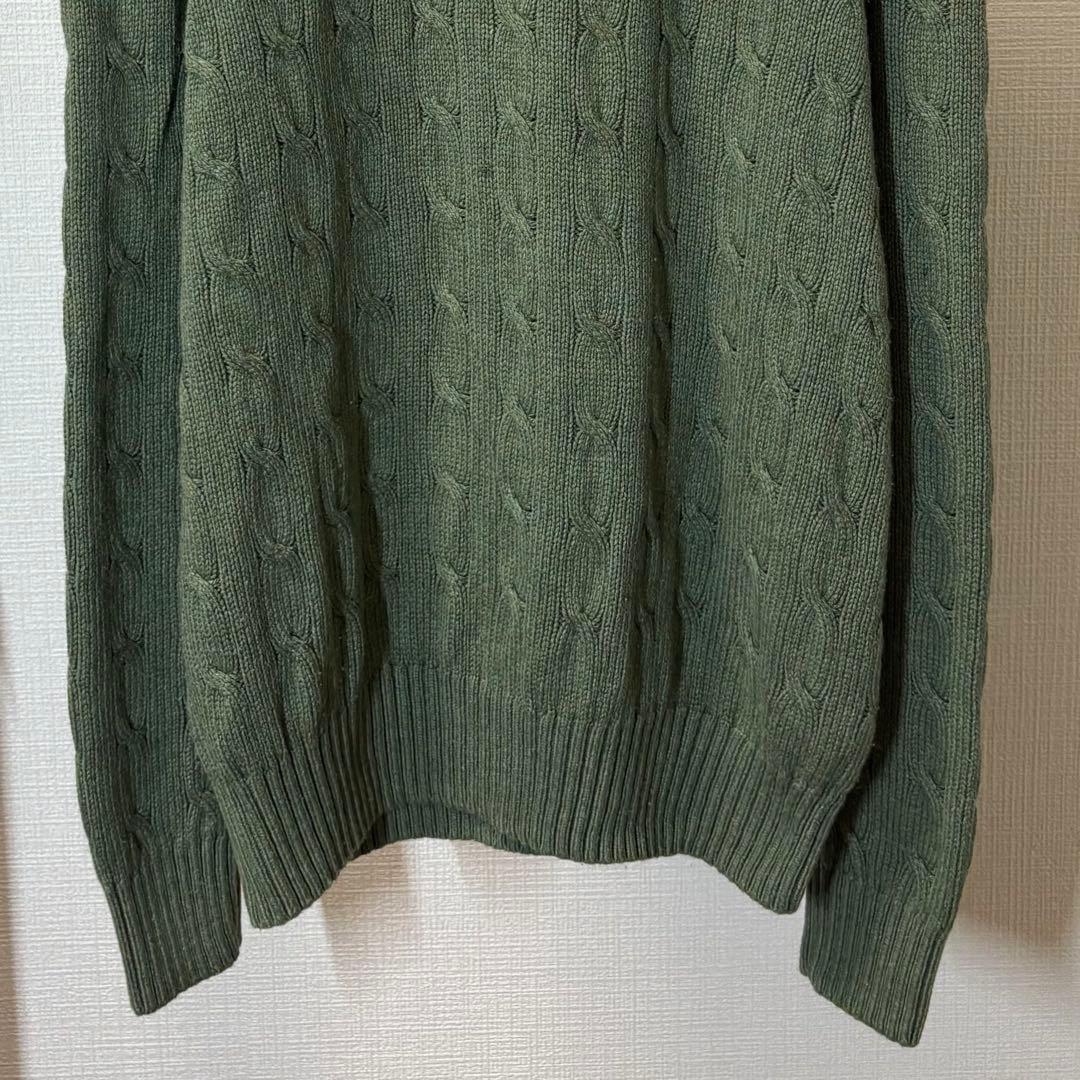 ポロラルフローレン シルク100% ケーブルニットセーター ロゴ刺繍 カーキ M