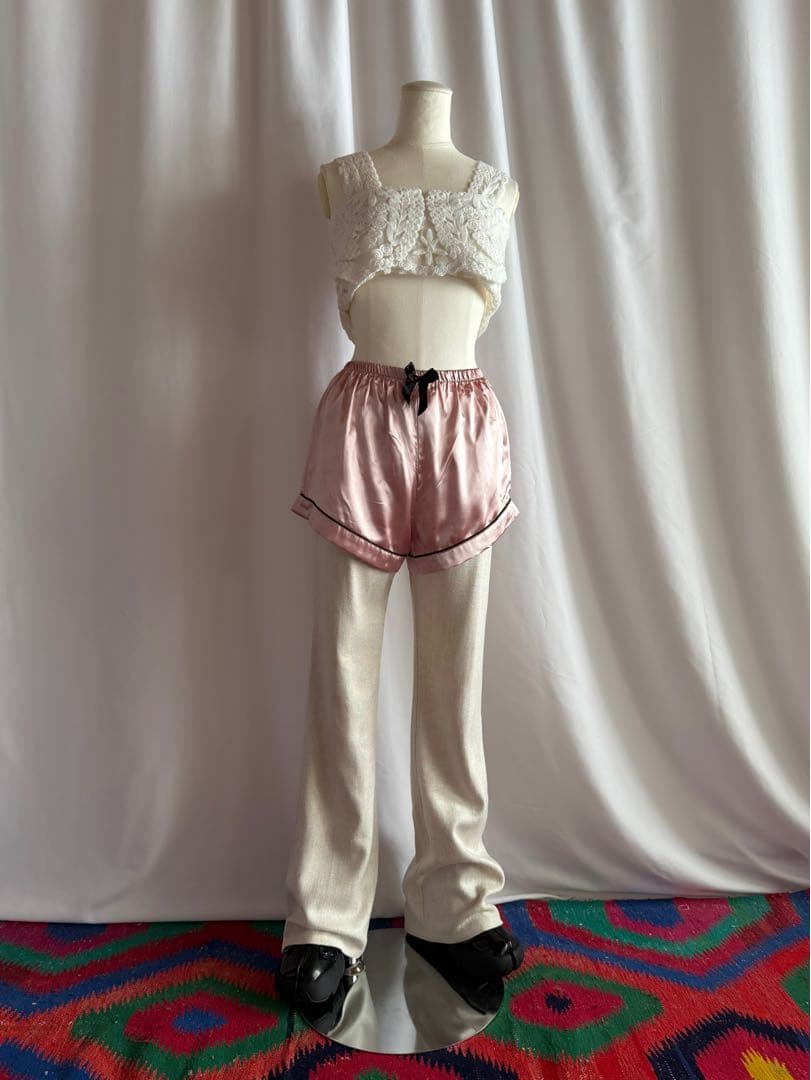 古着 vintage 90s ピンク リボン ホット サテン パンツ 美品
