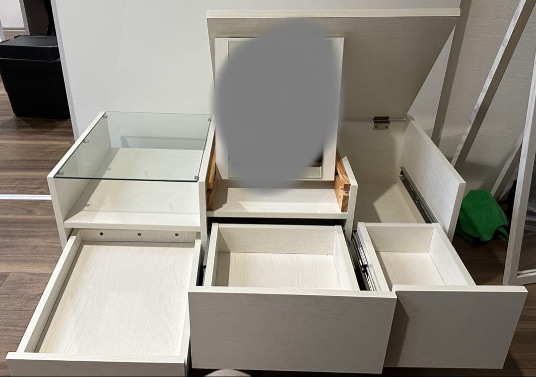 lowyaホワイト ガラス付きテーブル 引き出し付き ドレッサーテーブル