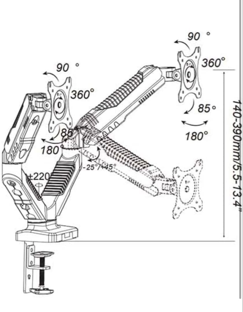 Lumen MA-GS207BK ガススプリング式 ２面液晶ディスプレイアーム