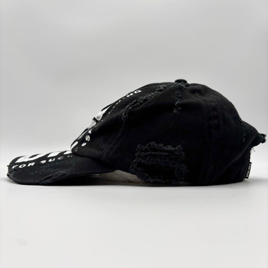 極美品 ディーゼル C-EWAN ダメージキャップ デカロゴ ブラック