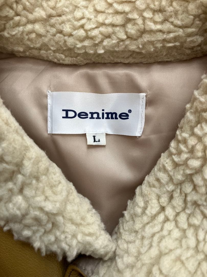 Denime レザー切り替えボアダウンベスト　ネイビー✖️ベージュ