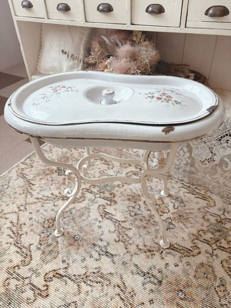 ありんこ❣️アンティーク　ホーローベビーバス　野バラ柄　蓋つき　希少❣️